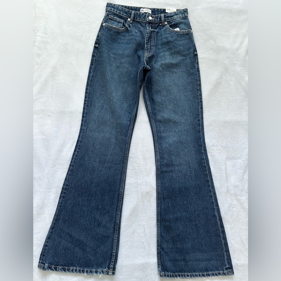 ZARA High Rise Full Length Flare Blue Jeans--6 - Picture 2 of 14